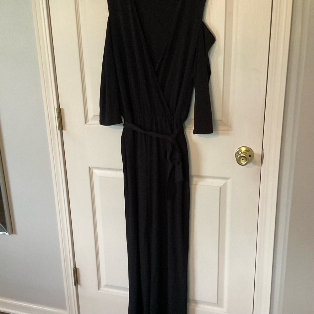 Elegant Black Wrap Cold Shoulder Jumpsuit